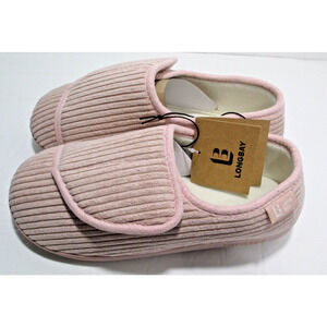 LONGBAY Womens Adjustable Slippers Pink Corduroy Size 9 NEW